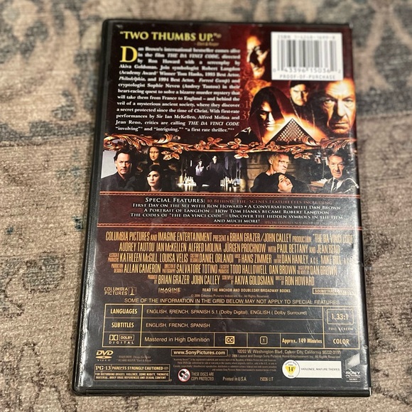 {The Da Vinci Code} DVD FULL SCREEN SPECIAL EDITION, used good condition 2005 - Picture 2 of 6